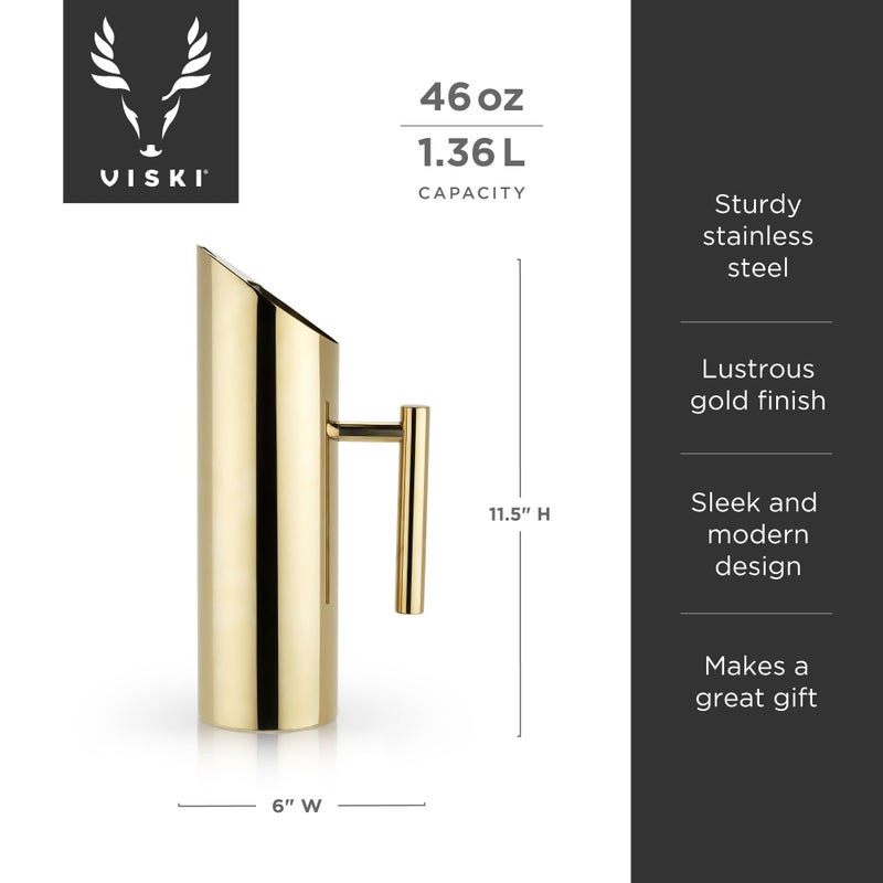 Viski Modern Stainless Steel Pitcher, Gold Plated Metal Carafe, Durable Cocktail Pitchers, Perfect for Serving at Any Party, Elegant Barware, Home Bar Accessories, 46 oz, Set of 1 - Image 3